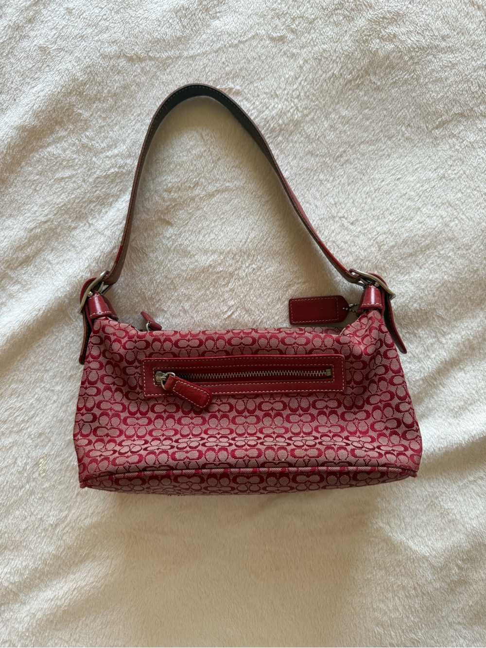 Coach Signature Jacquard Shoulder Bag in Red and Pink